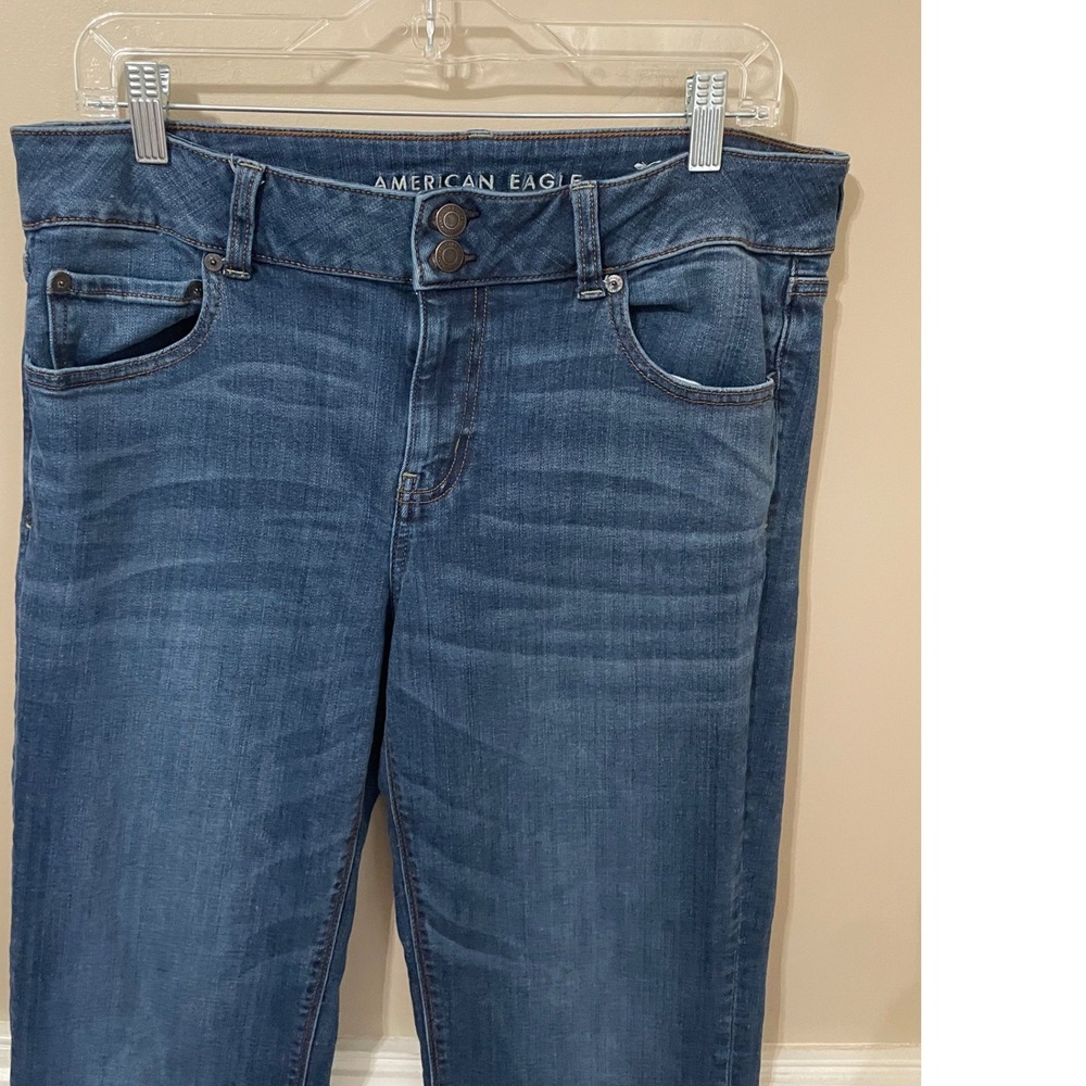 American Eagle Super Stretch Artist Flare Jeans Size 14 Long Medium Blue Wash - Picture 3 of 8